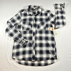 Levis Womens Plaid Flannel Button Down Shirt Black White LWL0315H-KO Small NWT